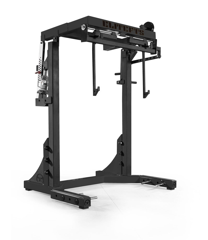 Black weightlifting frame on a white background