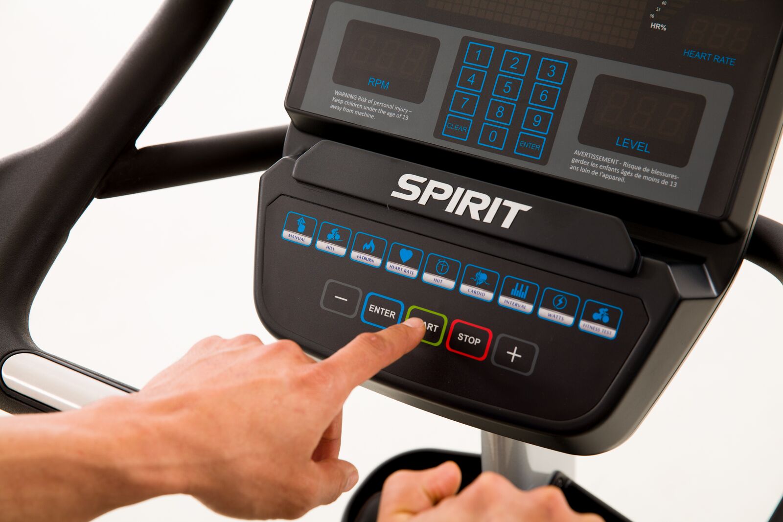 picture of CU 900 upright bike being turned on